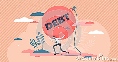 Debt credit crisis as heavy money payment pressure flat tiny person concept Vector Illustration