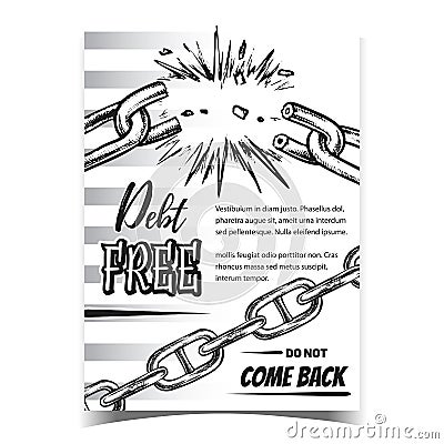 Debt Free Breaking Metal Chain On Poster Vector Vector Illustration