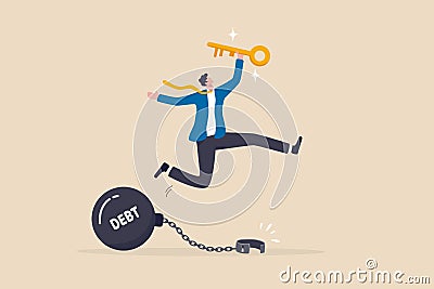 Debt free or freedom for pay off debts, loan or mortgage, solution to solve financial problem, savings or investment to break free Vector Illustration