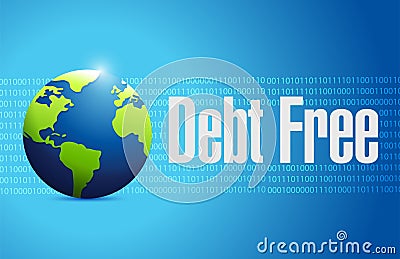 debt free international globe sign concept Cartoon Illustration