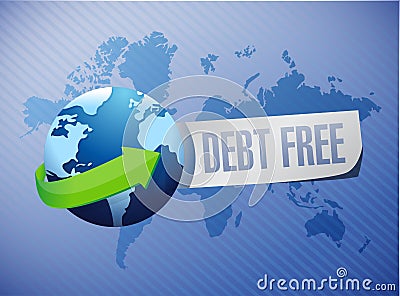 debt free international sign concept Cartoon Illustration