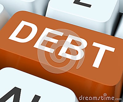 Debt Key Show Indebtedness Or Liabilities Stock Photo