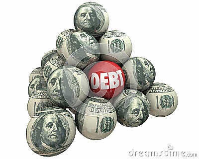 Debt Money Deficit Owed Loan Borrow Ball Pyramid Stock Photo