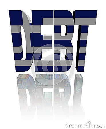 Debt text with Greek flag and euros Cartoon Illustration