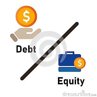 Debt to equity ratio company fundamental review metric by compare liabilities and shareholder value wealth Vector Illustration