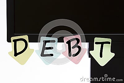 Debt written on color stickers concept Stock Photo