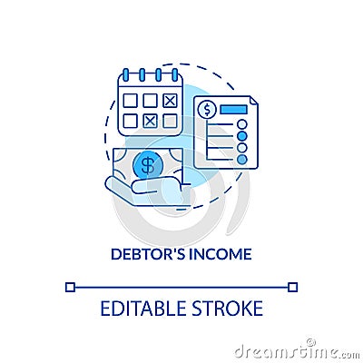 Debtor income blue concept icon Vector Illustration