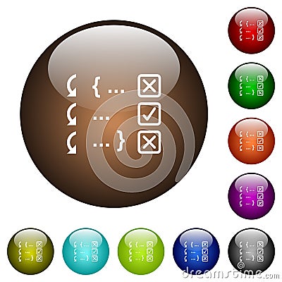 Debugging program color glass buttons Stock Photo