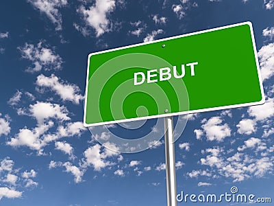 debut traffic sign on blue sky Stock Photo