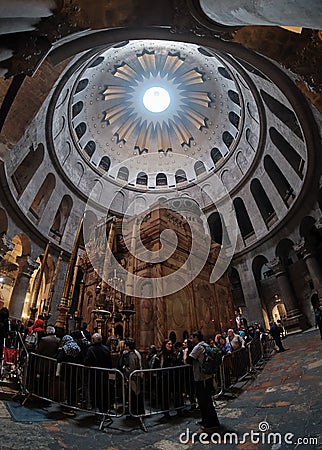 DEC 2019 - ceiling in the Church of the Holy Sepulcher - Stone of Unction in Jerusalem, Israel Editorial Stock Photo