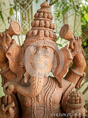 The Statue of Red Ganesha Carving in The Museum Stock Photo