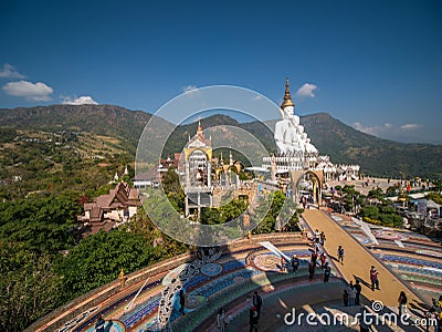 5 White Buddha Statues Sitting on The Hill Editorial Stock Photo