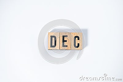 ` DEC ` text made of wooden cube on White background Stock Photo