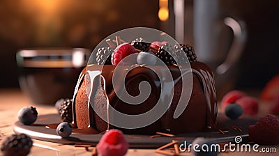 Decadent Chocolate Cake with a Luscious Liquid Core - Close-up Food Photography Stock Photo