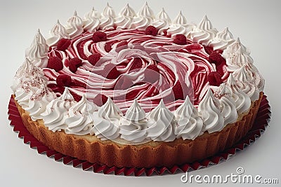 Decadent raspberry swirl cheesecake with a graham cracker crust, topped with raspberry sauce, capturing a rich and delicious de Stock Photo