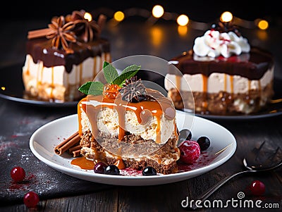 Decadent Vegan Chocolate Desserts: Irresistible Delights Chesse cake with caramela Stock Photo