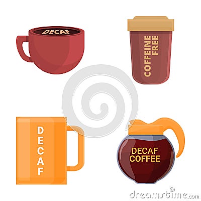 Decaf coffee icons set cartoon vector. Cup and teapot of decaf coffee Vector Illustration