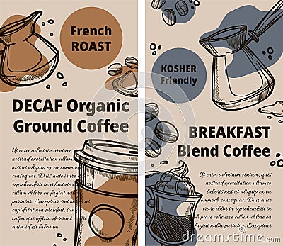 Decaf organic ground coffee for breakfast blend Vector Illustration