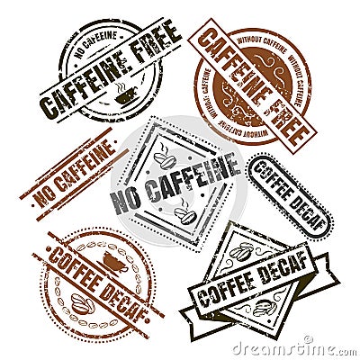 Decaffeinated labels in black and brown colors set Vector Illustration