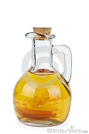 Decanter with apple vinegar isolated on the white Stock Photo