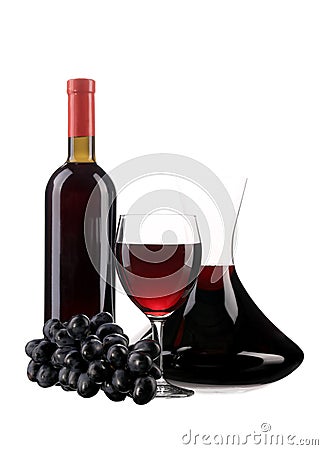 Decanter botle and glass with red wine Stock Photo