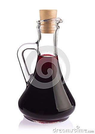 Decanter with red wine balsamic vinegar. Stock Photo