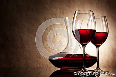 Decanter with red wine and glass Stock Photo