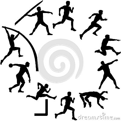 Decathlon silhouettes in circle shape Vector Illustration