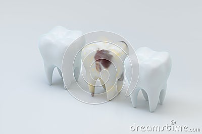 The decayed tooth beside with the white tooth, 3d rendering Stock Photo