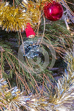 Decaying Christmas tree with dropped needles 3 Stock Photo