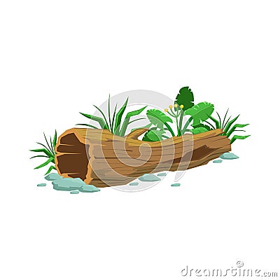 Decaying Wood Hollowed Log In Swamp Natural Landscape Design Element, Part Of Scenery In Nature Landscaping Constructor Vector Illustration