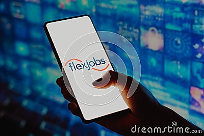 December 22, 2023, Brazil. In this photo illustration, the FlexJobs logo is displayed on a smartphone screen Cartoon Illustration