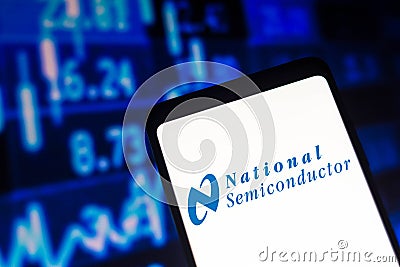 December 14, 2021, Brazil. In this photo illustration the National Semiconductor logo seen displayed on a smartphone Cartoon Illustration