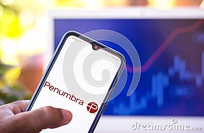 December 12, 2020, Brazil. In this photo illustration the Penumbra logo seen displayed on a smartphone Cartoon Illustration