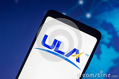 December 29, 2021, Brazil. In this photo illustration the United Launch Alliance ULA logo seen displayed on a smartphone screen Cartoon Illustration