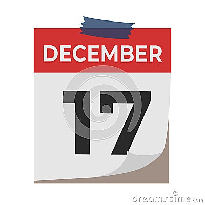 December 17. Calendar icon isolated on white background. Event concept. Birthday concept. Vector Illustration