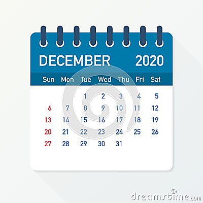 December 2020 Calendar Leaf. Calendar 2020 in flat style. A5 size. Vector illustration. Vector Illustration