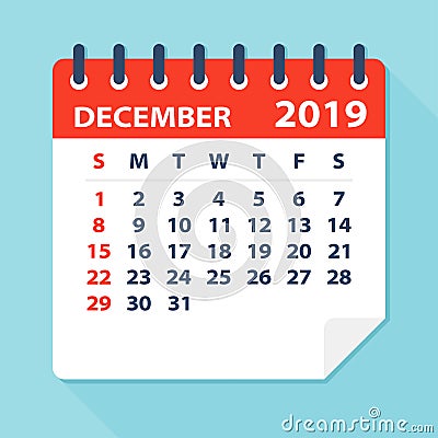 December 2019 Calendar Leaf - Vector Illustration Stock Photo