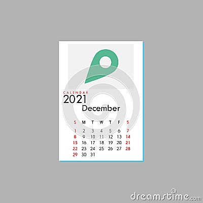 December 2021 Calendar Leaves Flat Vector Illustration