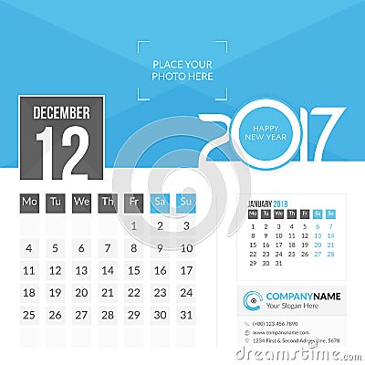 December 2017. Calendar 2017 Vector Illustration