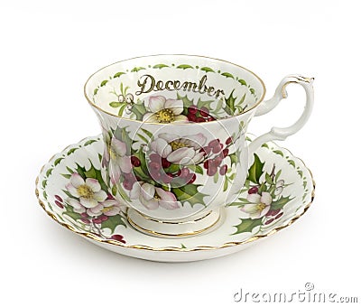 December Cup and Saucer Stock Photo