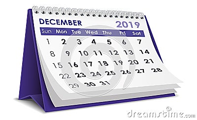 December 2019 Calendar Vector Illustration