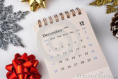 December 2023 Desk Calendar Flat Lay Stock Photo