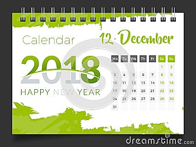 December 2018. Desk Calendar 2018 Vector Illustration