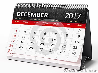 December 2017 desktop calendar. 3D illustration Cartoon Illustration