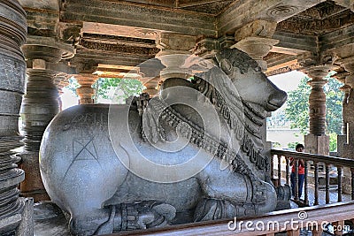 20 December 2021, largest Monolithic Nandi Statue at Hoysaleswara Temple, Glorious Nandi (Lord Shiva's bull) Editorial Stock Photo