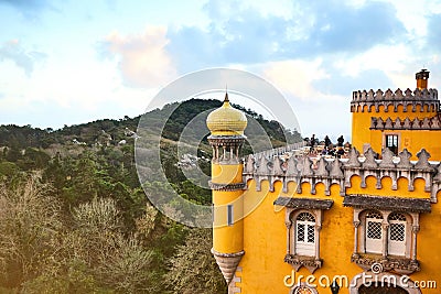 13 of December 2018 - Lisbon, Portuga: Pena Palace in Sintra. Famous landmark. Most beautiful castles in Europe Editorial Stock Photo