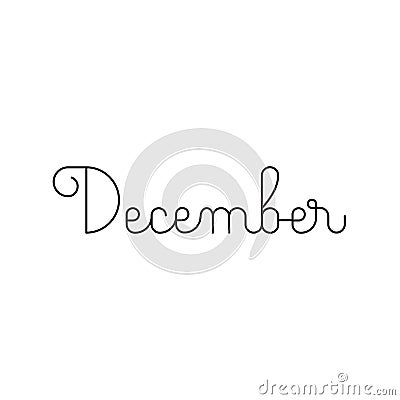 December Month Monoline Outline Lettering Vector Illustration