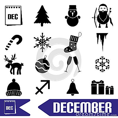 December month theme set of simple icons Vector Illustration