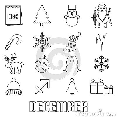 December month theme set of simple outline icons eps10 Vector Illustration